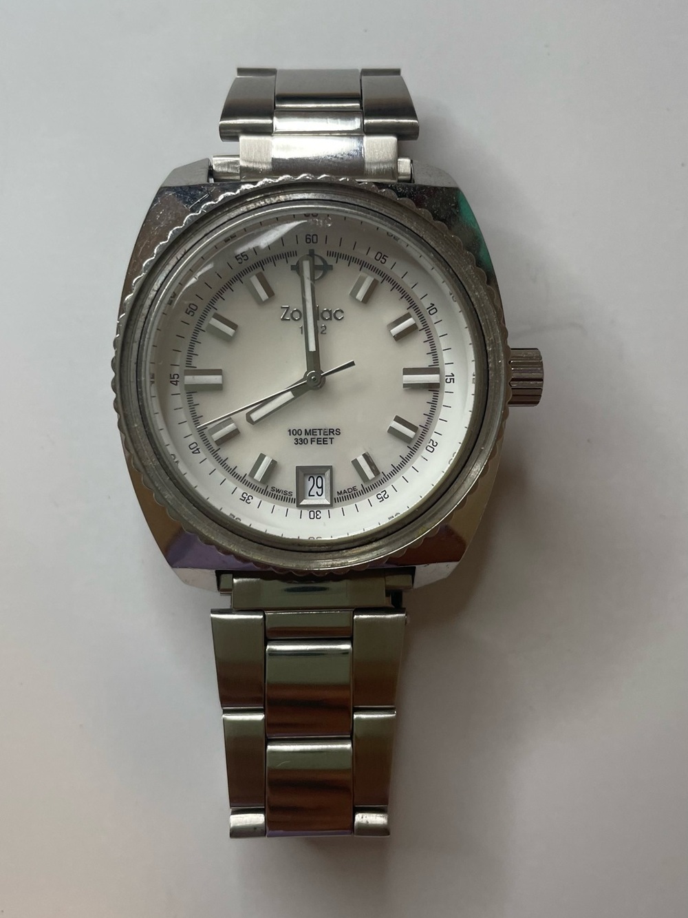 Zodiac Stainless Steel Watch with White Dial Swiss Made